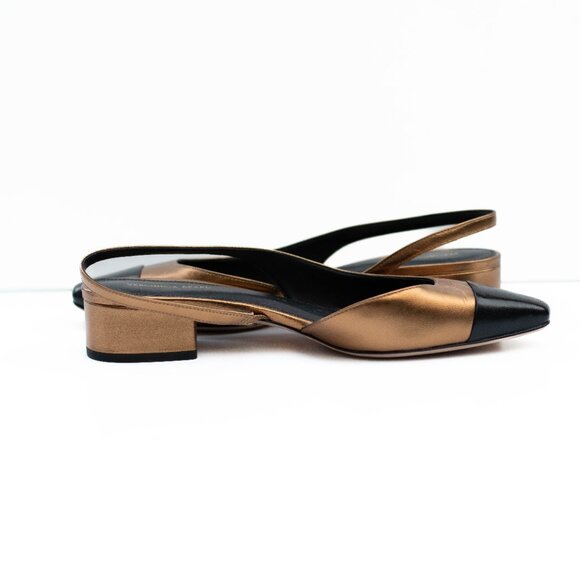 Veronica Beard Cecile Slingback Flats Gold Black Leather Cap Toe 9M Shoes NWOB - Picture 5 of 13